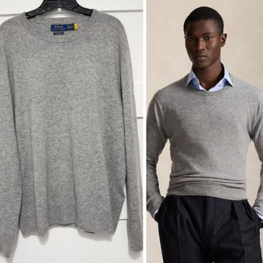 Polo Ralph Lauren Men’s Gray Crewneck 100% Cashmere Sweater Size XL 23773